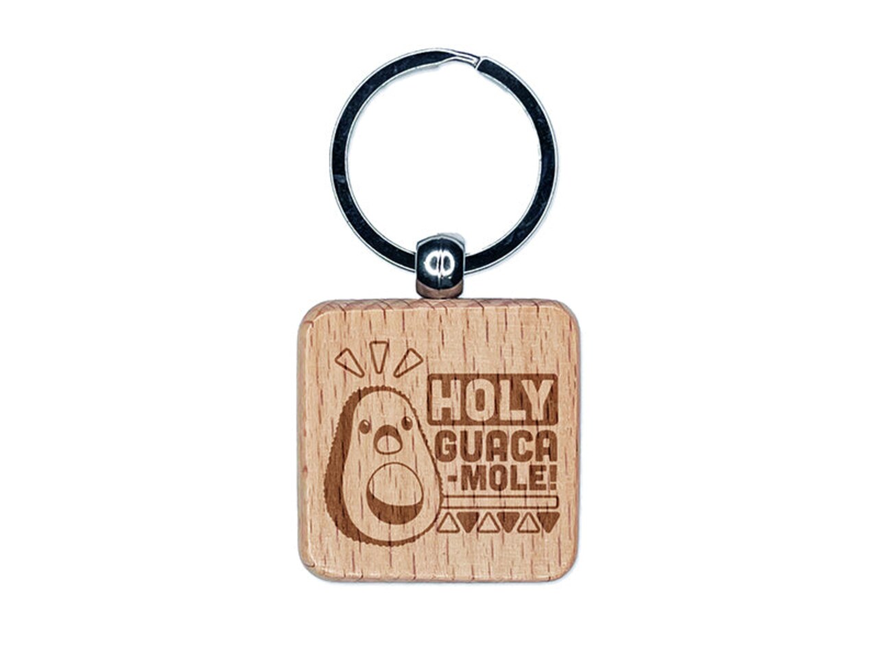 Holy Guacamole Avocado Funny Engraved Wood Square Keychain Tag Charm
